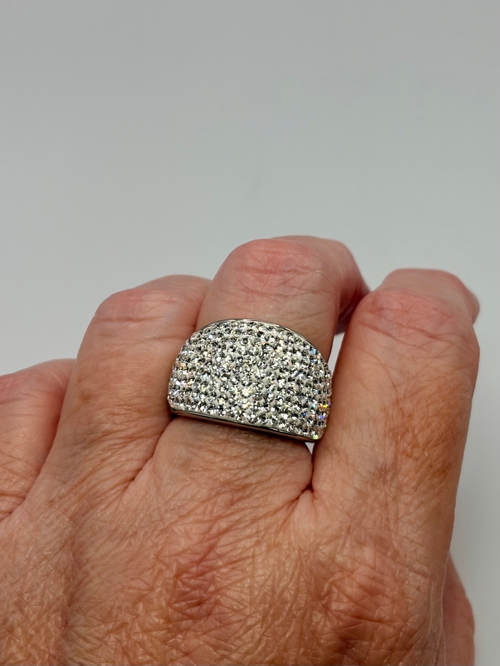 Pave Crystal Dome Statement Ring - Silver Tone